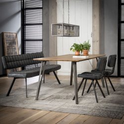 Spisebordsbnk - metal og sort lder look. 150 cm.