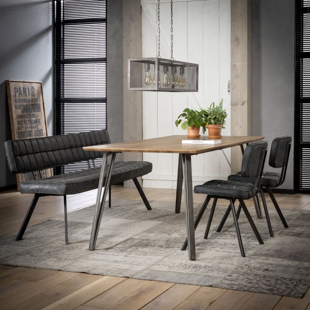 Spisebordsbnk - metal og sort lder look. 150 cm.