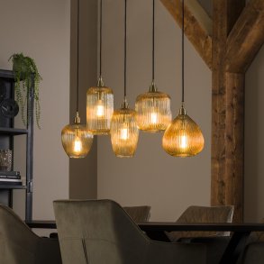  Loftslampe med 5 glaskupler i ravfarvet glas