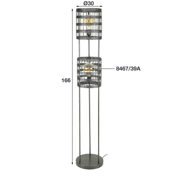 Gulvlampe med 2 skrme i sort nikkel