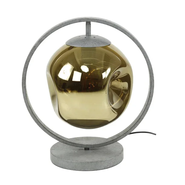 Bordlampe med gylden lampeskrm i glas