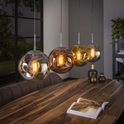 Loftslampe med 4 glaskupler i forskellige farver glas