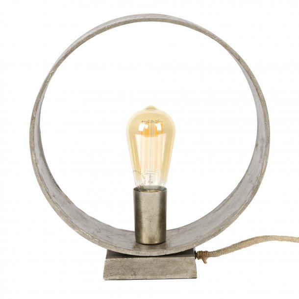Cirkelformet bordlampe i antik nikkel