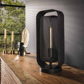 Bordlampe i artic sort metal med drejefunktion
