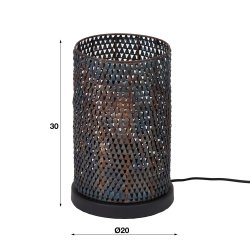 Bordlampe med rund form i sort-brun metal