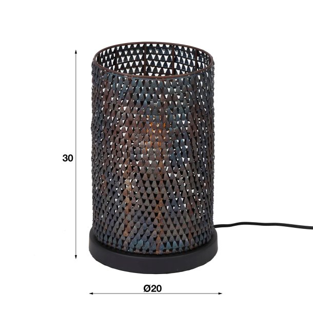 Bordlampe med rund form i sort-brun metal