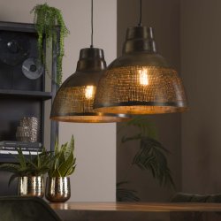 Hndlavet loftslampe med 2 skrme i antik bronze