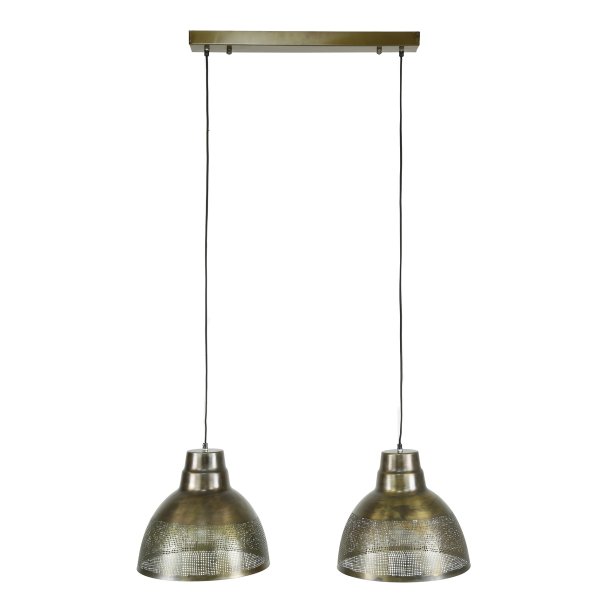 Hndlavet loftslampe med 2 skrme i antik bronze