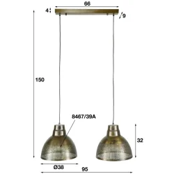 Hndlavet loftslampe med 2 skrme i antik bronze
