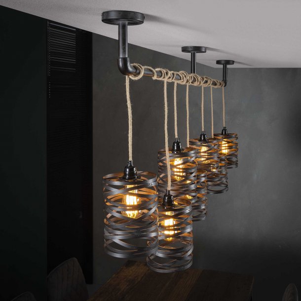 Loftslampe - 7 skrme i vredet skifergr metal.