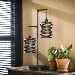 Bordlampe med 2 skrme i skifergr metal