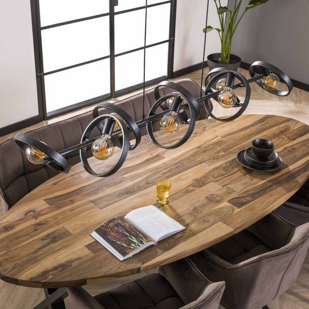 Loftslampe med 8 svvende bne skrme i sort metal