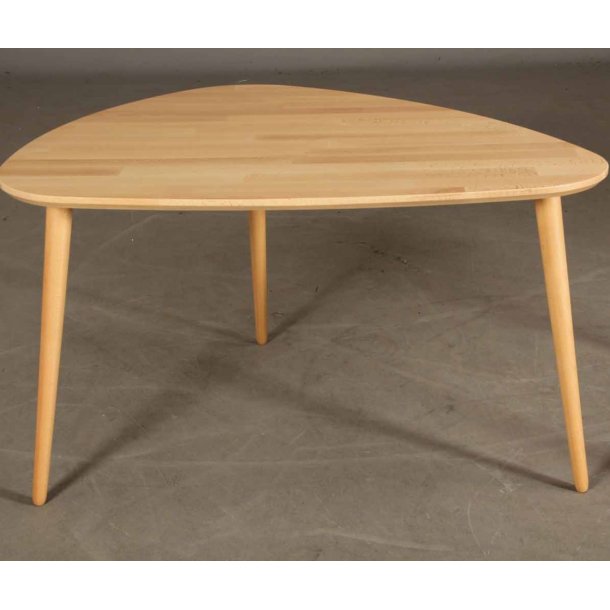 Sofabord i massiv bg, organisk trekantet 80 x 60 cm., hjde 50 cm.