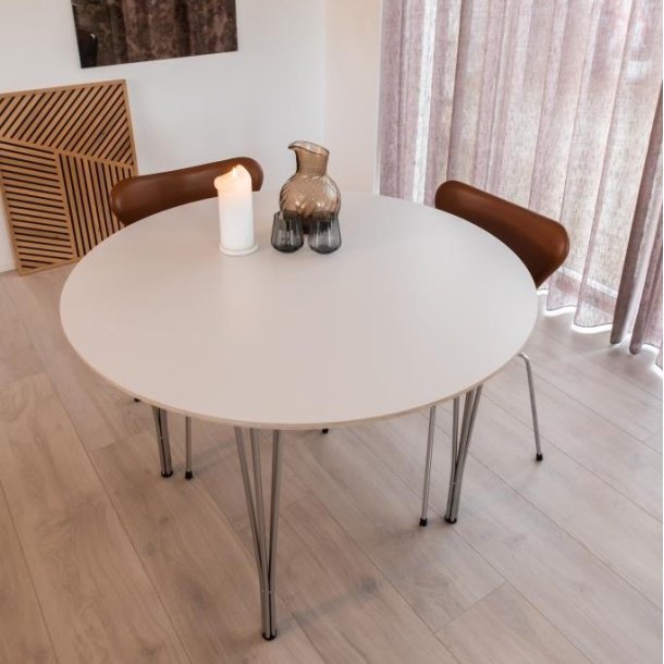 Spisebord, hvid laminat med metalben,  90 cm.