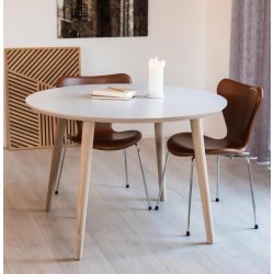 Spisebord incl. 1 tillgsplade, hvid laminat med ege ben,  100 cm.