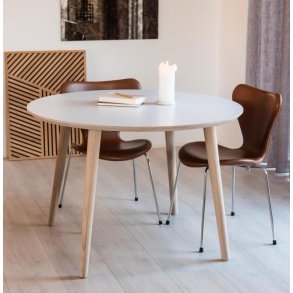Spisebord incl. 1 tillgsplade, hvid laminat med ege ben,  100 cm.