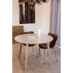 Spisebord, hvid laminat med ege ben,  100 cm.