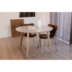 Spisebord, hvid laminat med ege ben,  100 cm.