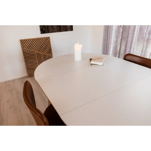 Spisebord incl. 1 tillgsplade, hvid laminat med metalben,  90 cm.