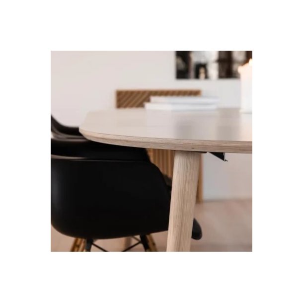 Spisebord incl. 1 tillgsplade, hvid laminat med ege ben,  100 cm.