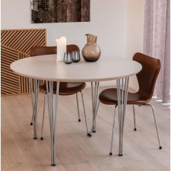 Spisebord incl. 1 tillgsplade, hvid laminat med metalben,  90 cm.