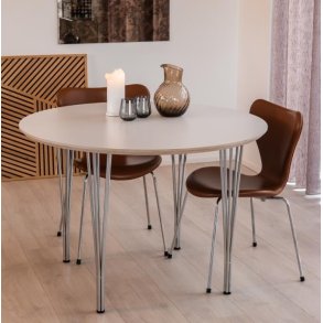 Spisebord incl. 1 tillgsplade, hvid laminat med metalben,  90 cm.