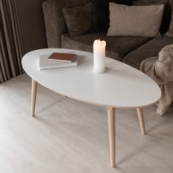 Sofabord, hvid laminat top og stel i ege tr, 60 x 120 cm.