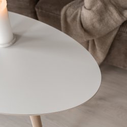 Sofabord, hvid laminat top og stel i ege tr, 60 x 120 cm.