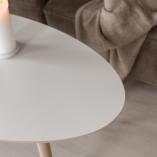 Sofabord, hvid laminat top og stel i ege tr, 60 x 120 cm.