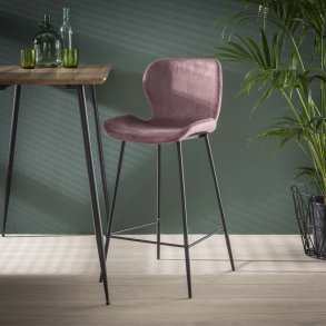 4 Barstole med metalstel og sde i pink velour