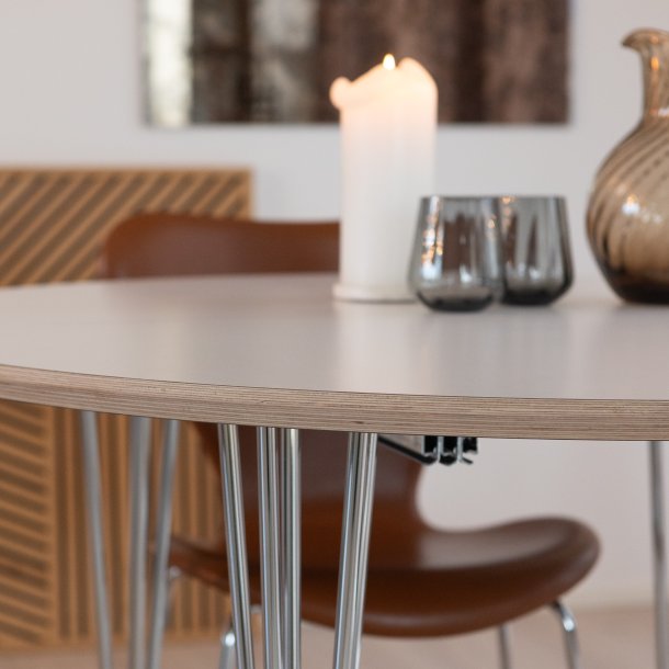 Spisebord incl. 1 tillgsplade, hvid laminat med metalben,  90 cm.